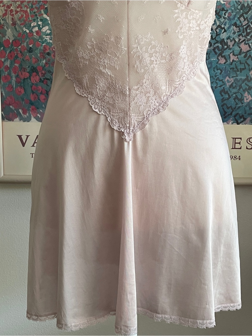 Vintage 70s Pink Satin Lace Slip Mini Dress XS/S Basque Coquette Bridal Lingerie - Picture 5 of 15
